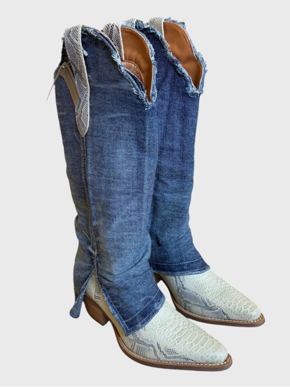 NWB Dingo Shabby Women's Leather Boots Size 7.5 Denim Shaft Boho Western Cowgirl - Picture 4 of 16